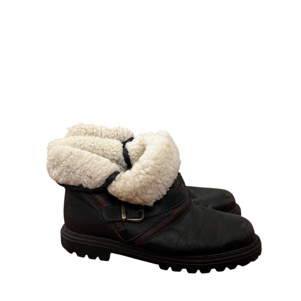 La Canadienne Brown Shearling Lined Mid Calf Fold Over Winter Boots, Size 8
